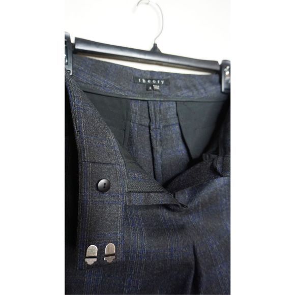 Theory Wool Gray Brim Plaid Wide Leg Pleated Dress Pants Size 2 Women's - Picture 6 of 8